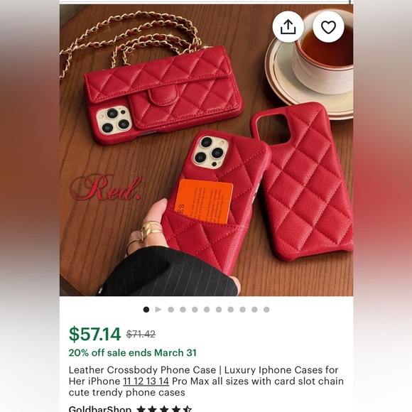 iPhone 15 Red Crossbody Case w Card Slot and Strap - Picture 2 of 4